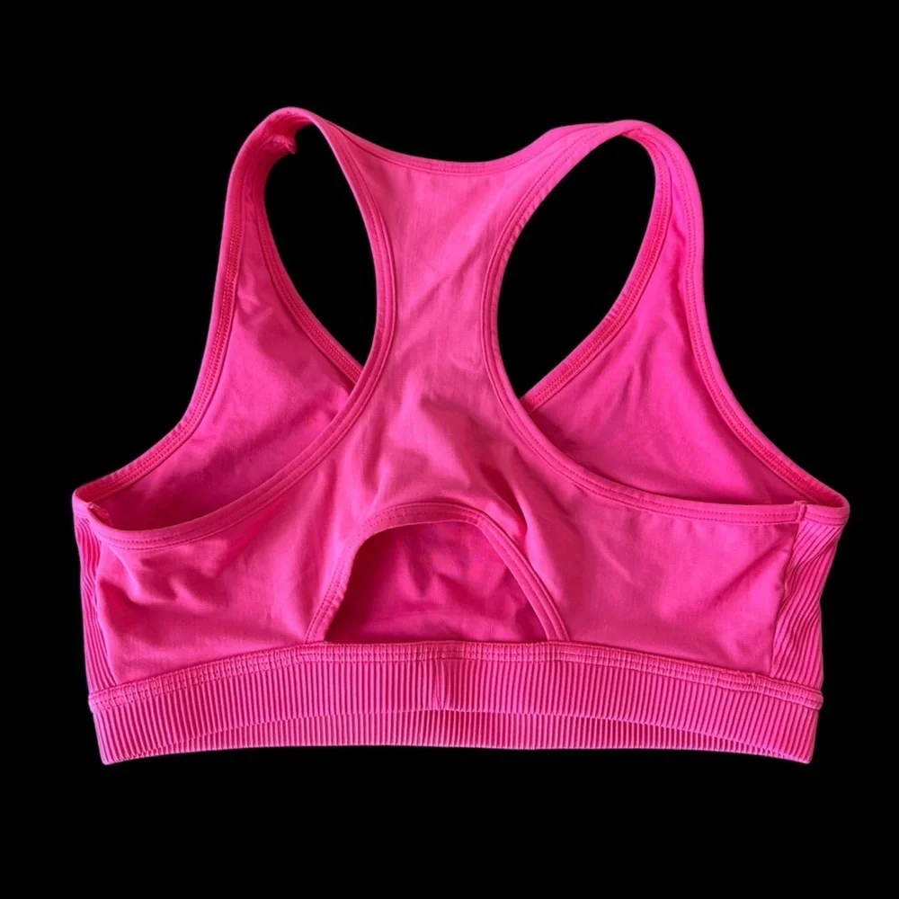 Leonisa size‎ Large Bright Pink Ribbed V Neck Sports Bra Wireless 195330